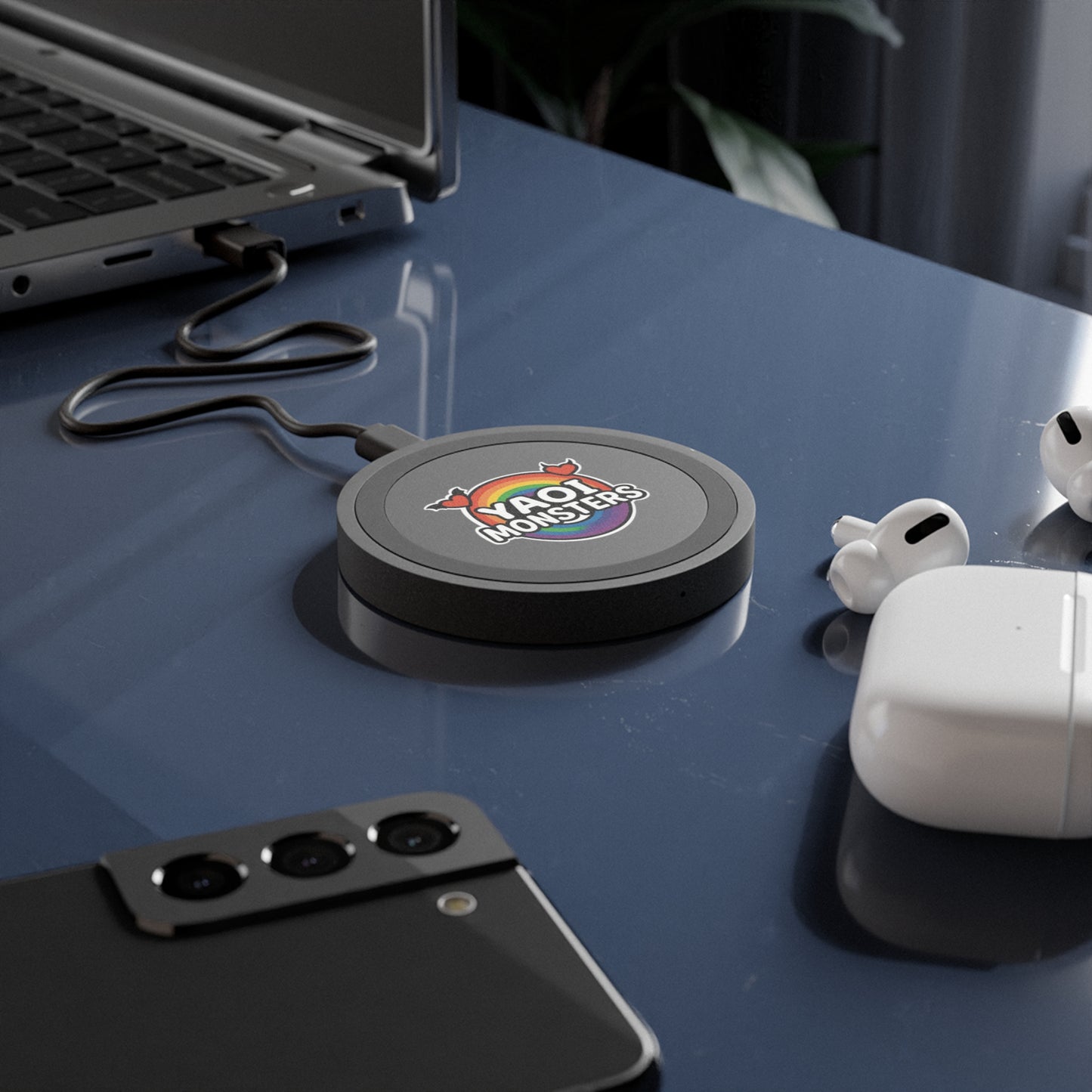 Yaoi Monsters Rainbow Logo Wireless Charger | Qi Charging Pad for iPhone, Samsung & Pixel | BL Anime Pride Desk Accessory