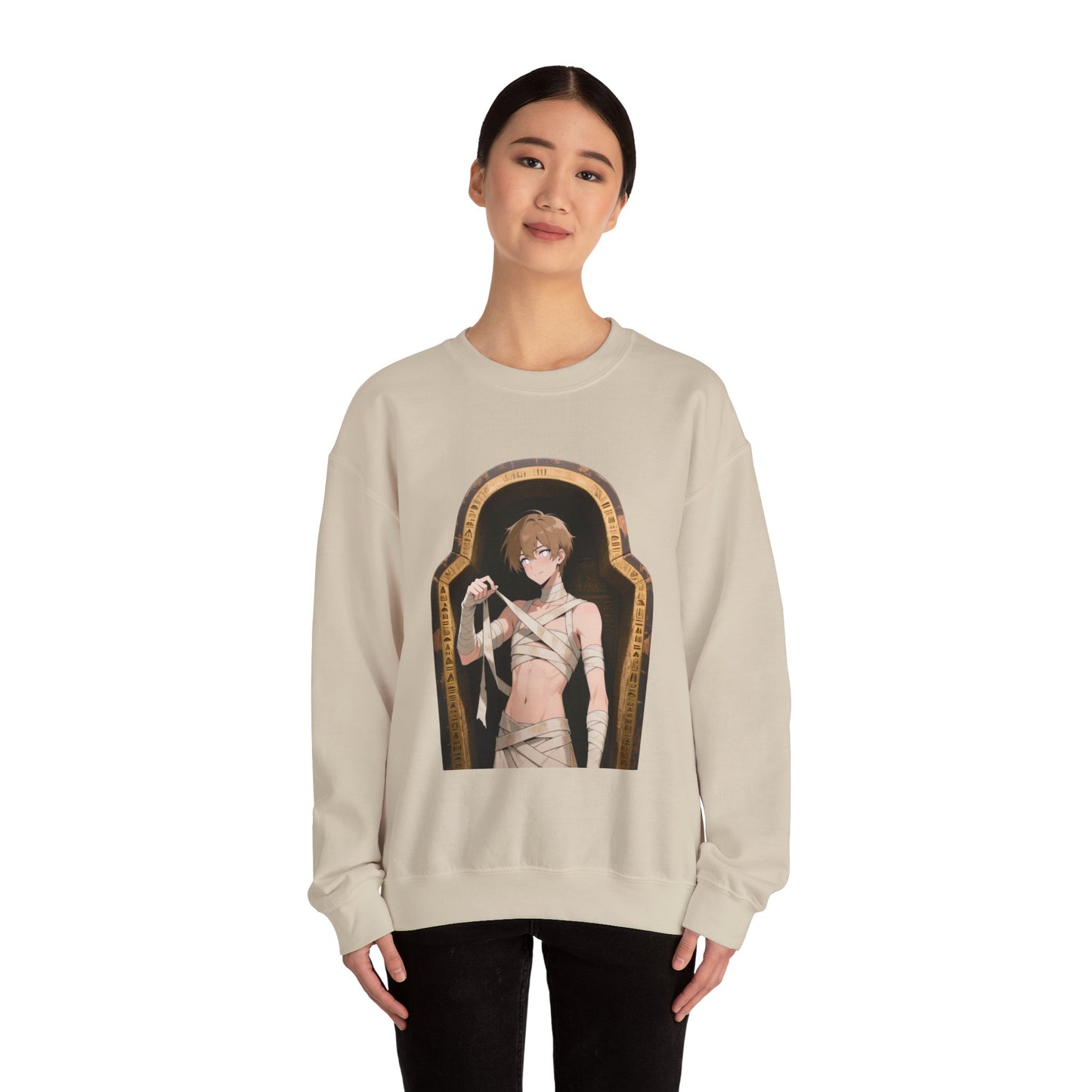 Mummy Crewneck Sweatshirt – Unisex Heavy Blend | Gothic Mummy Pullover, Anime Monster Sweater & Halloween Streetwear by Yaoi Monsters