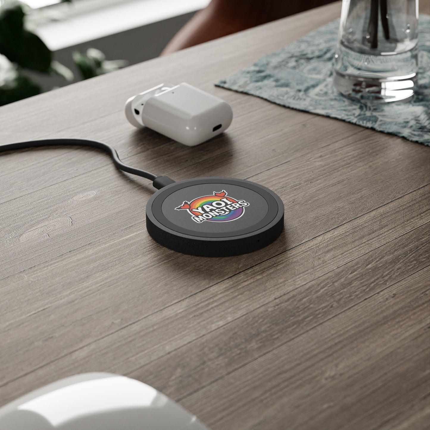 Yaoi Monsters Rainbow Logo Wireless Charger | Qi Charging Pad for iPhone, Samsung & Pixel | BL Anime Pride Desk Accessory