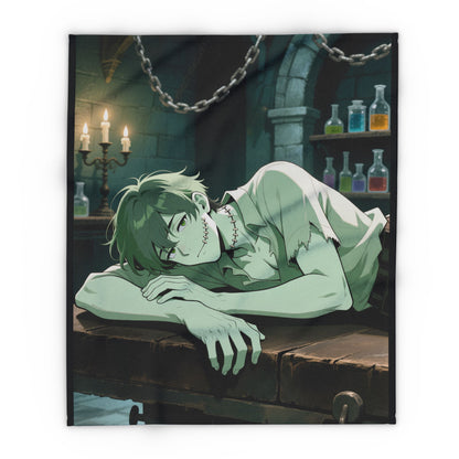 Adam Frankenstein Lab Fleece Blanket — Anime Frankenstein’s Monster Throw | Gothic Cozy Home Decor  | Yaoi Monsters