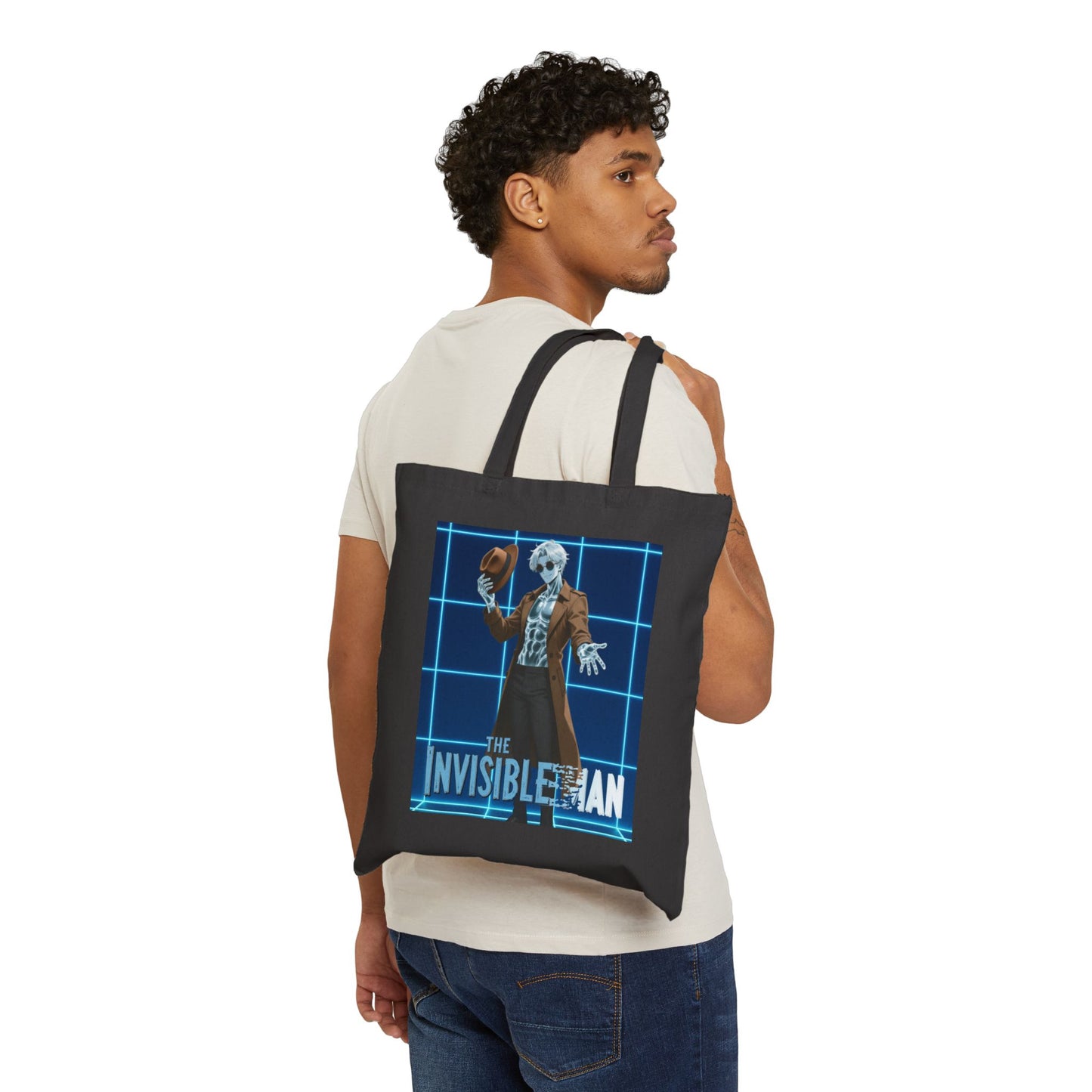 Theodore Marvel Invisible Man Black Canvas Tote (15" × 16") — Bookstore & Con Haul Bag | Yaoi Monsters