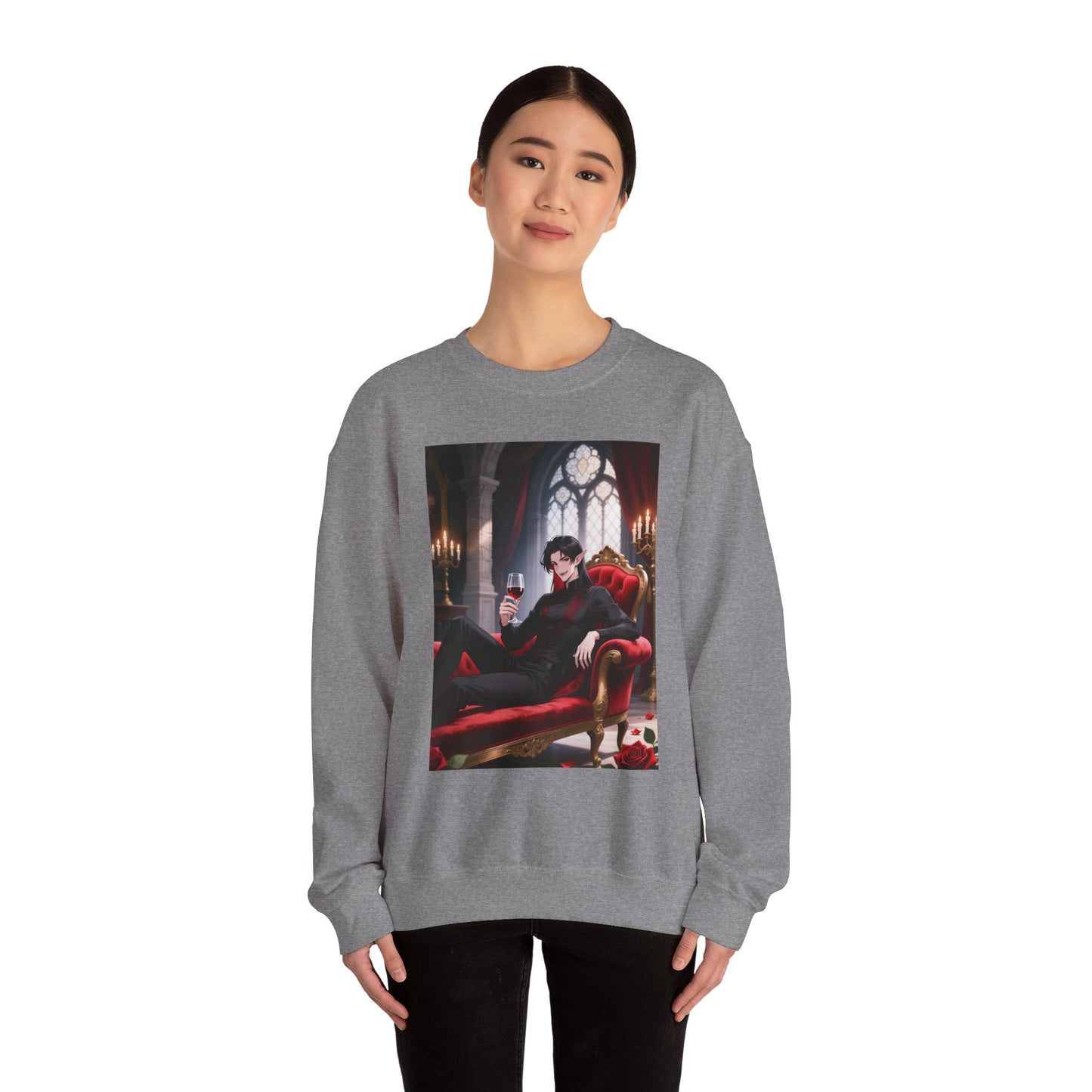 Dracula Velvet Chaise Crewneck Sweatshirt — Gothic Vampire Anime Pullover | Yaoi Monsters