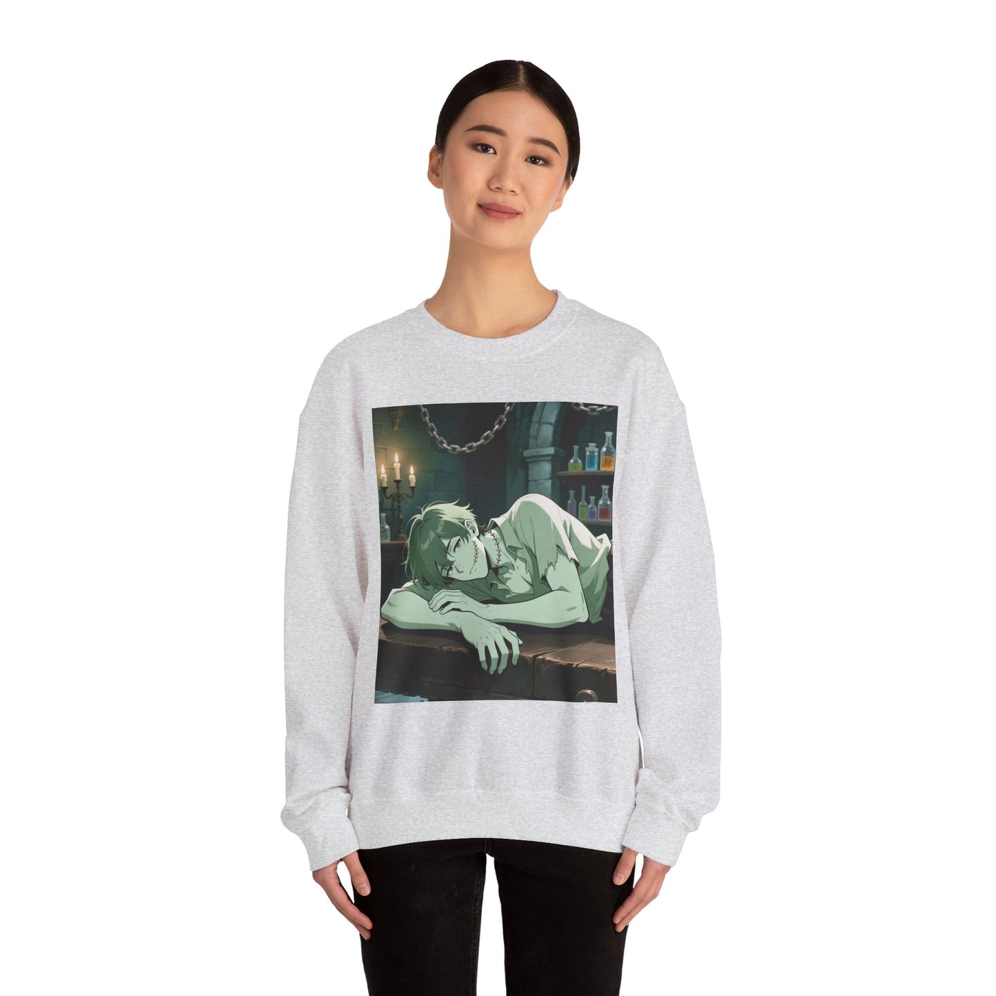 Adam Frankenstein Crewneck Sweatshirt — Heavy Blend Anime Pullover (Customizable) | Yaoi Monsters