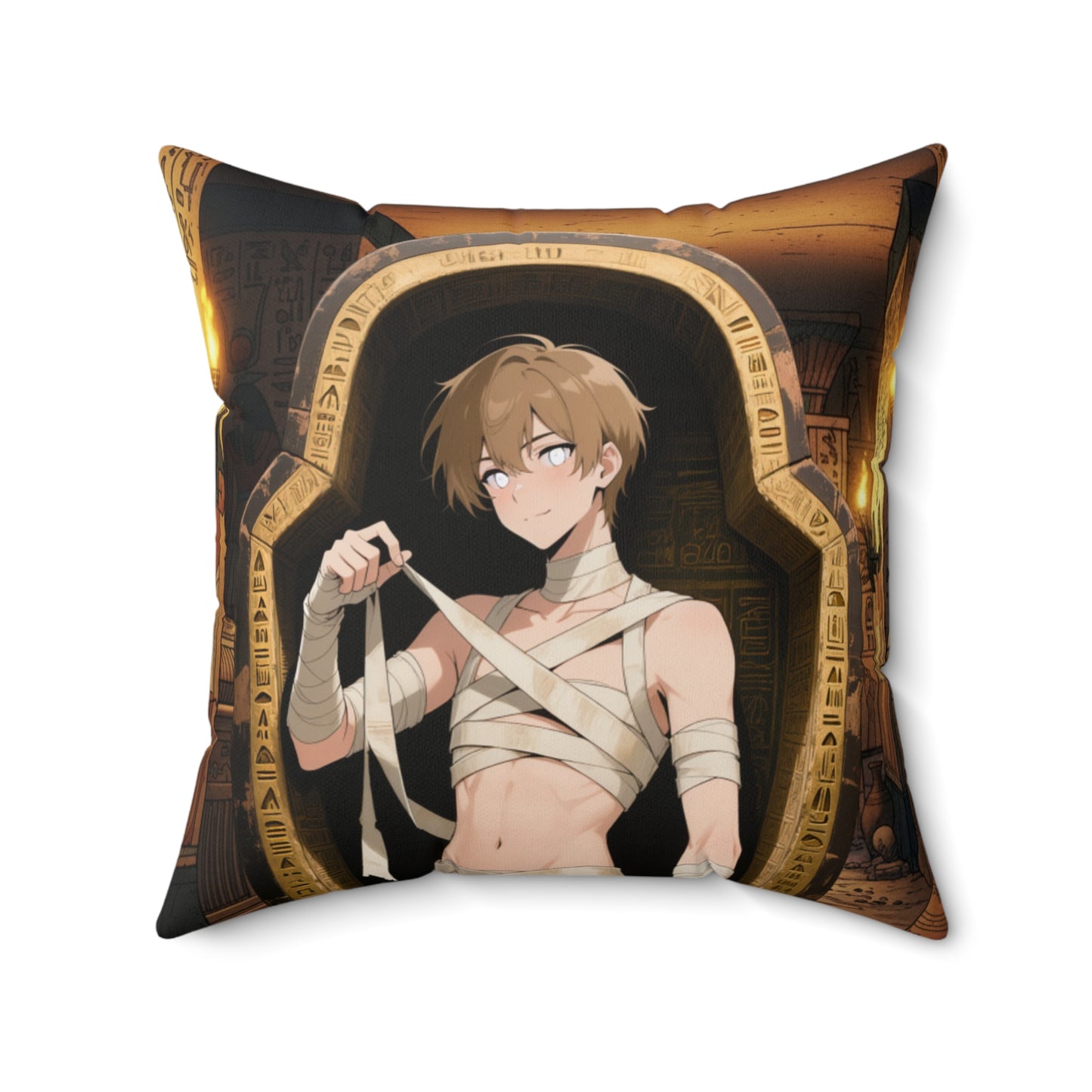 Luca & Imhotep Double-Sided Throw Pillow — Moonlit Werewolf x Mummy Gothic Anime Decor | Yaoi Monsters