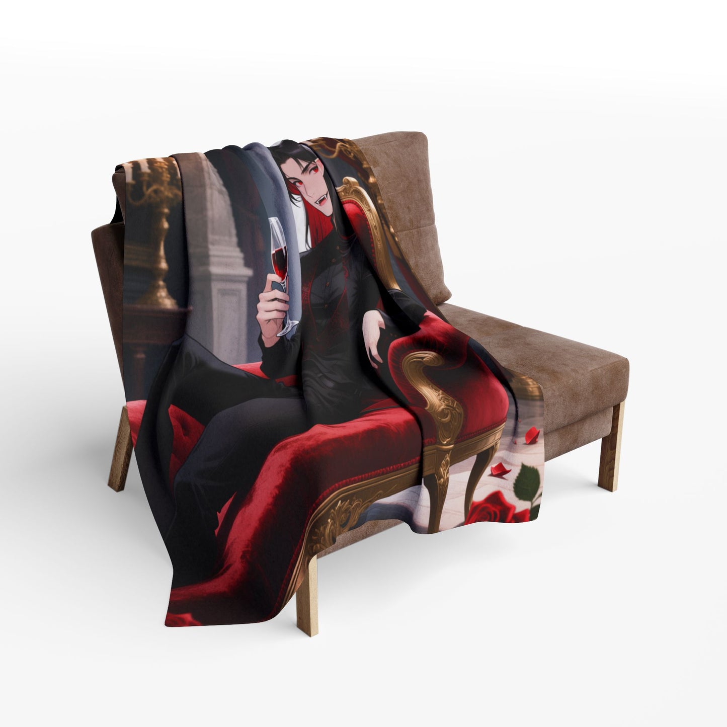 Dracula Velvet Chaise Fleece Blanket — Gothic Vampire Throw | Yaoi Monsters