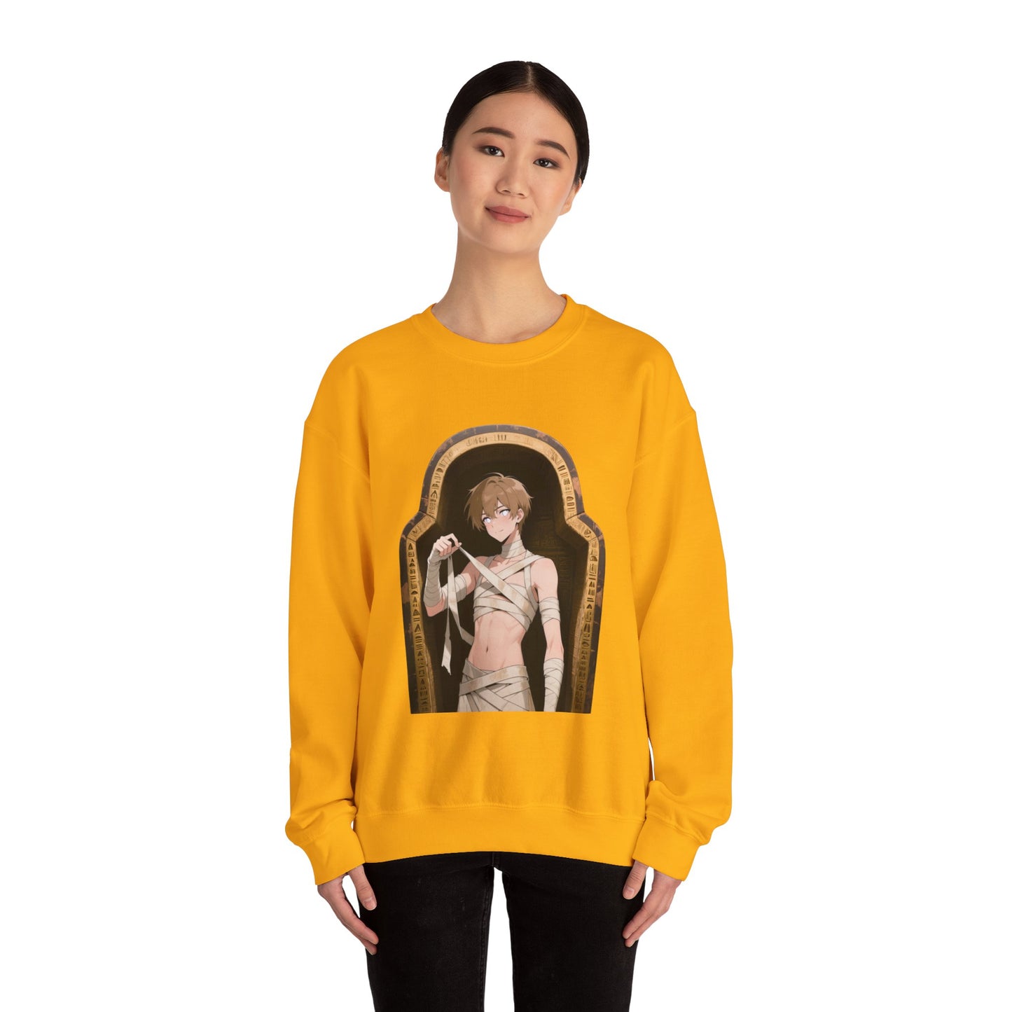 Mummy Crewneck Sweatshirt – Unisex Heavy Blend | Gothic Mummy Pullover, Anime Monster Sweater & Halloween Streetwear by Yaoi Monsters