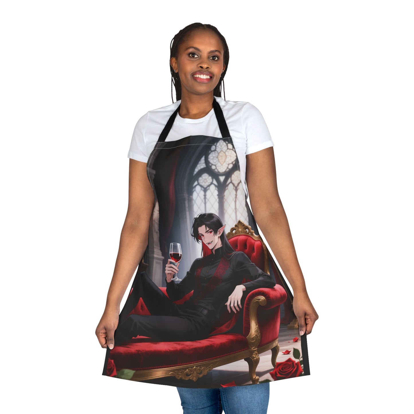 Dracula Vampire Kitchen Apron — Gothic Anime Chef Apron (Stain-Resistant Canvas, One-Size Tie-Back, High-Resolution Print)