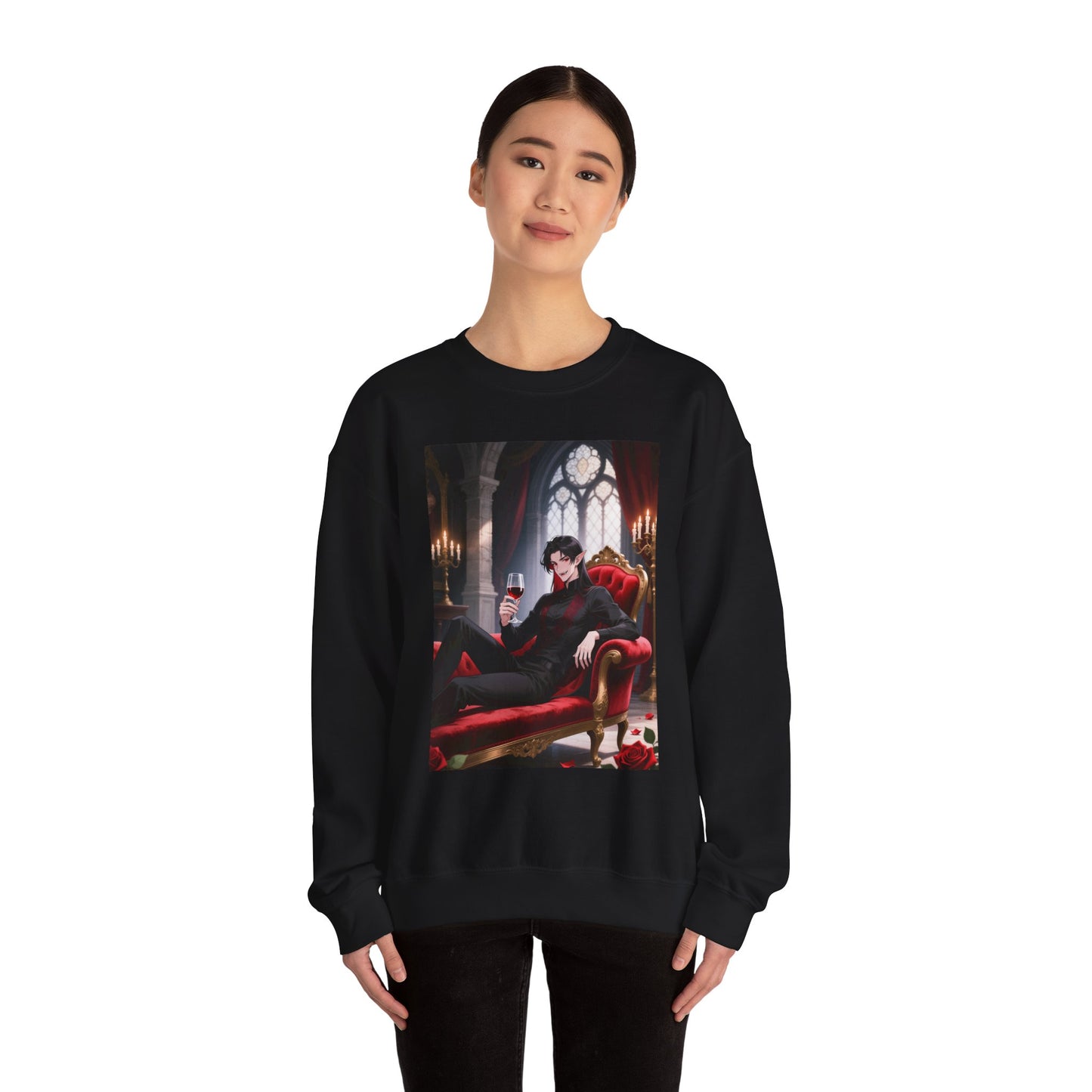 Dracula Velvet Chaise Crewneck Sweatshirt — Gothic Vampire Anime Pullover | Yaoi Monsters