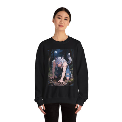 Luca Werewolf Crewneck Sweatshirt — Unisex Heavy-Blend Pullover (Gothic Anime Wolfman, Fleece Interior, Custom Embroidery, Oeko-Tex Dyes)