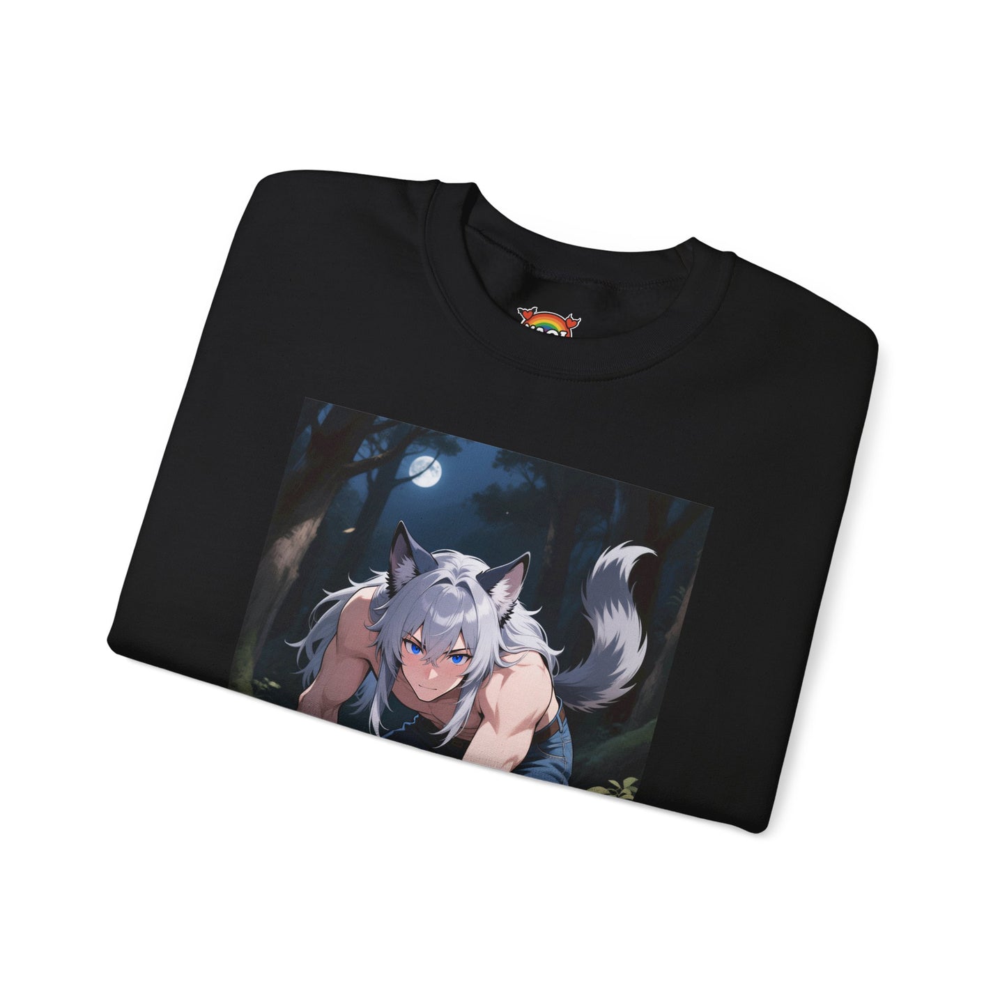 Luca Werewolf Crewneck Sweatshirt — Unisex Heavy-Blend Pullover (Gothic Anime Wolfman, Fleece Interior, Custom Embroidery, Oeko-Tex Dyes)