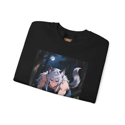 Luca Werewolf Crewneck Sweatshirt — Unisex Heavy-Blend Pullover (Gothic Anime Wolfman, Fleece Interior, Custom Embroidery, Oeko-Tex Dyes)