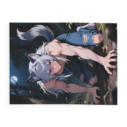 Luca Moonlit Werewolf Plush Fleece Blanket — Anime Wolfman Throw by Yaoi Monsters