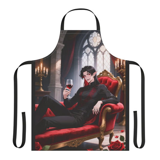 Dracula Vampire Kitchen Apron — Gothic Anime Chef Apron (Stain-Resistant Canvas, One-Size Tie-Back, High-Resolution Print)