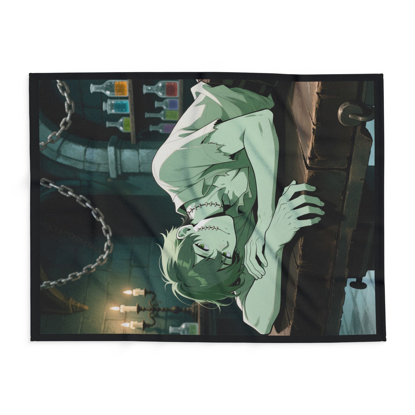 Adam Frankenstein Lab Fleece Blanket — Anime Frankenstein’s Monster Throw | Gothic Cozy Home Decor  | Yaoi Monsters