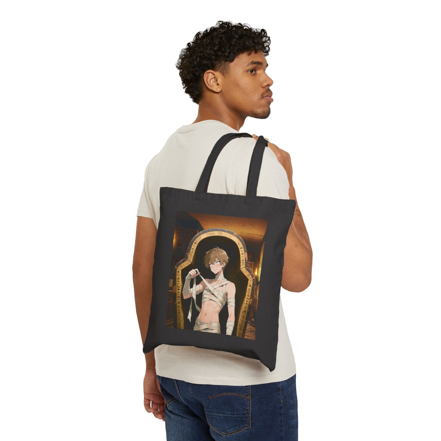 Imhotep Mummy Market Tote – 15" x 16" Black Canvas | Gothic Book Bag & Anime Mummy Haul Bag | Yaoi Monsters