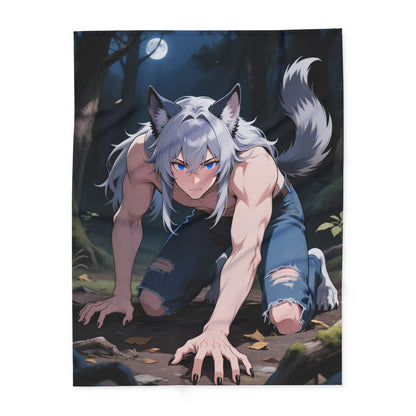 Luca Moonlit Werewolf Plush Fleece Blanket — Anime Wolfman Throw by Yaoi Monsters