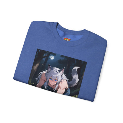 Luca Werewolf Crewneck Sweatshirt — Unisex Heavy-Blend Pullover (Gothic Anime Wolfman, Fleece Interior, Custom Embroidery, Oeko-Tex Dyes)