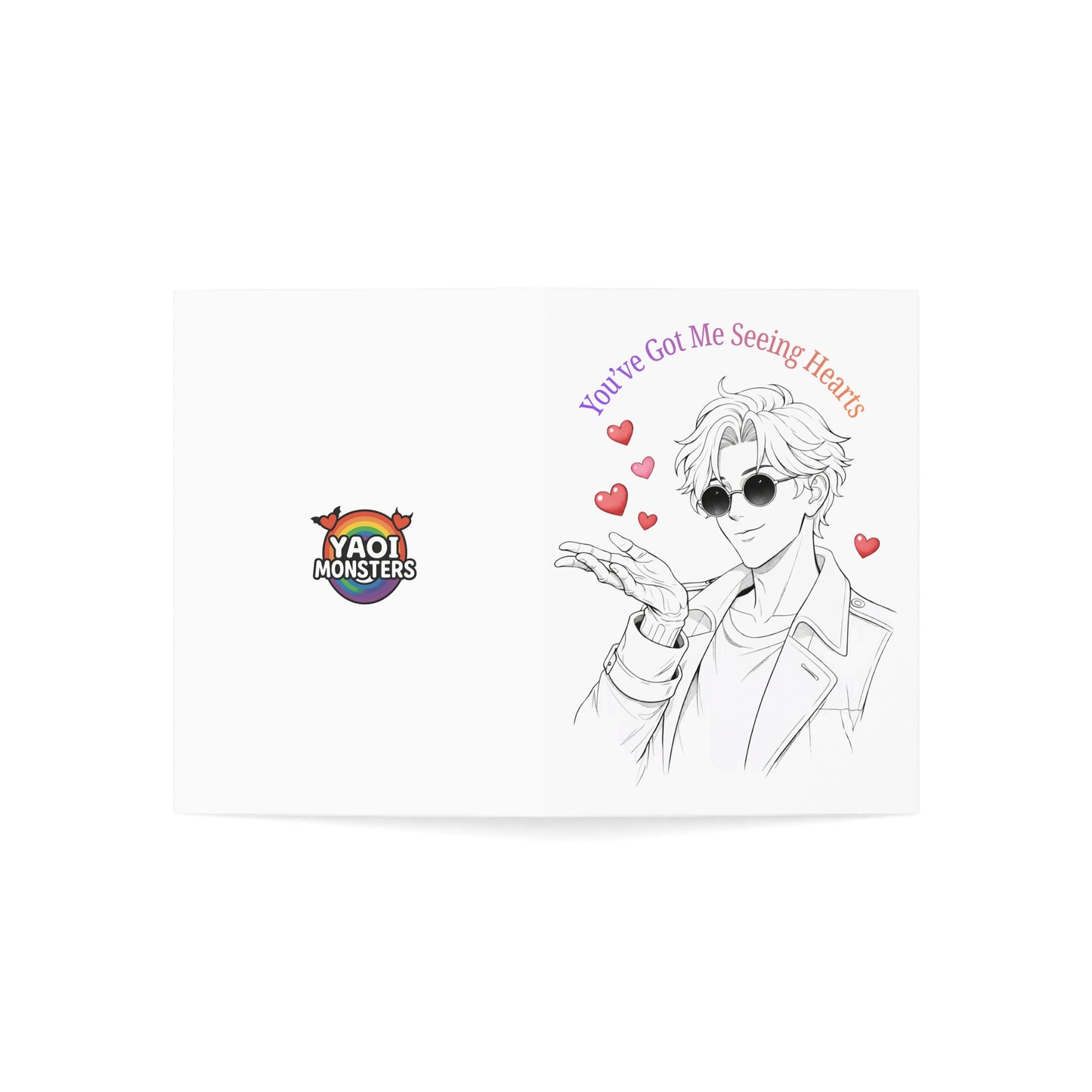 Invisible Man Theo Valentine Card, “You’ve Got Me Seeing Hearts” | Romantic Anime Greeting Card