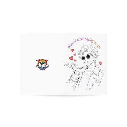 Invisible Man Theo Valentine Card, “You’ve Got Me Seeing Hearts” | Romantic Anime Greeting Card
