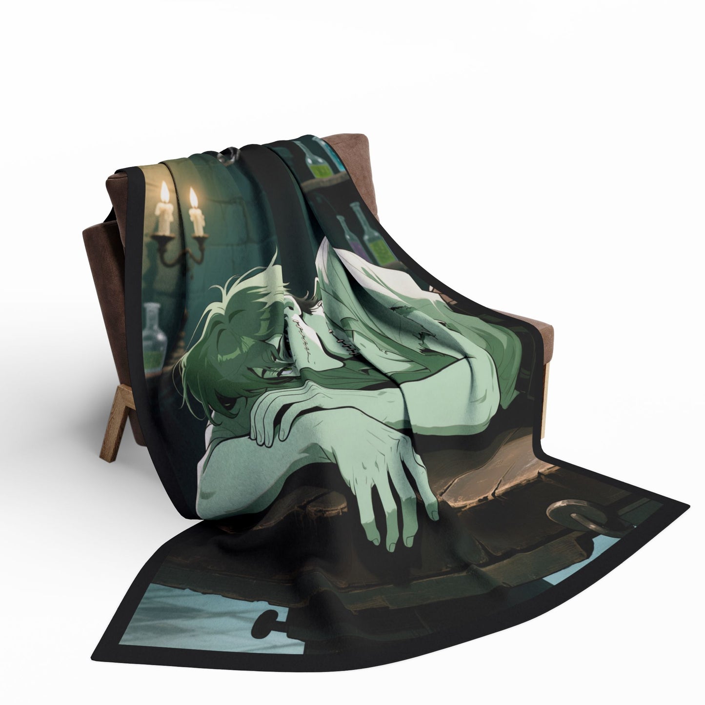 Adam Frankenstein Lab Fleece Blanket — Anime Frankenstein’s Monster Throw | Gothic Cozy Home Decor  | Yaoi Monsters