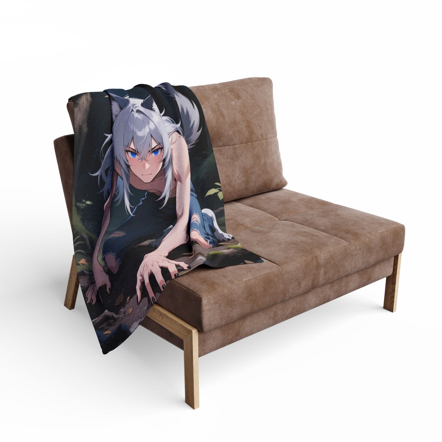 Luca Moonlit Werewolf Plush Fleece Blanket — Anime Wolfman Throw by Yaoi Monsters