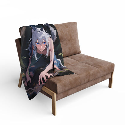 Luca Moonlit Werewolf Plush Fleece Blanket — Anime Wolfman Throw by Yaoi Monsters