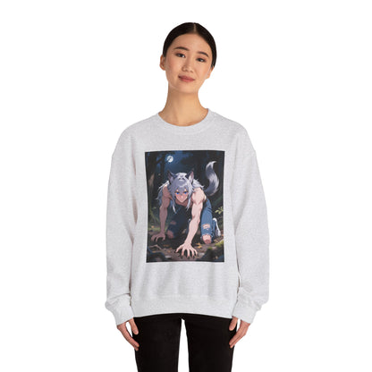 Luca Werewolf Crewneck Sweatshirt — Unisex Heavy-Blend Pullover (Gothic Anime Wolfman, Fleece Interior, Custom Embroidery, Oeko-Tex Dyes)