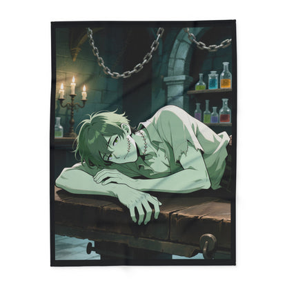 Adam Frankenstein Lab Fleece Blanket — Anime Frankenstein’s Monster Throw | Gothic Cozy Home Decor  | Yaoi Monsters