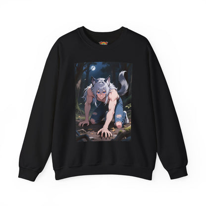 Luca Werewolf Crewneck Sweatshirt — Unisex Heavy-Blend Pullover (Gothic Anime Wolfman, Fleece Interior, Custom Embroidery, Oeko-Tex Dyes)