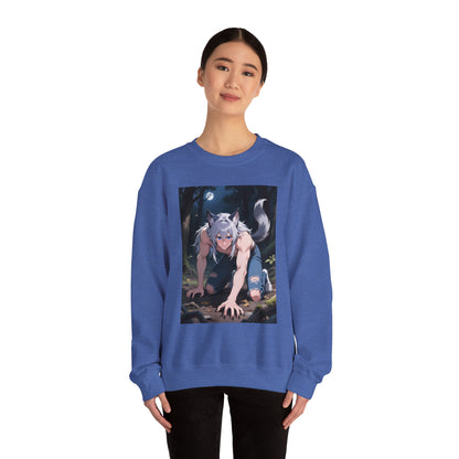 Luca Werewolf Crewneck Sweatshirt — Unisex Heavy-Blend Pullover (Gothic Anime Wolfman, Fleece Interior, Custom Embroidery, Oeko-Tex Dyes)