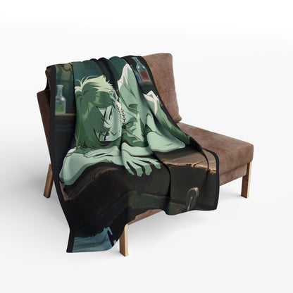 Adam Frankenstein Lab Fleece Blanket — Anime Frankenstein’s Monster Throw | Gothic Cozy Home Decor  | Yaoi Monsters