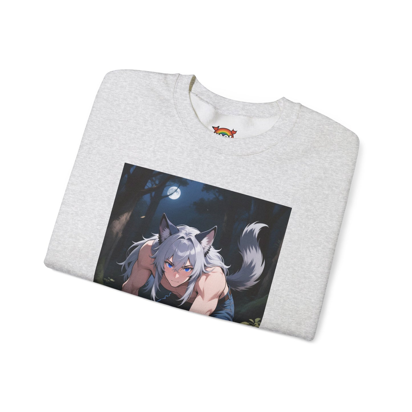 Luca Werewolf Crewneck Sweatshirt — Unisex Heavy-Blend Pullover (Gothic Anime Wolfman, Fleece Interior, Custom Embroidery, Oeko-Tex Dyes)