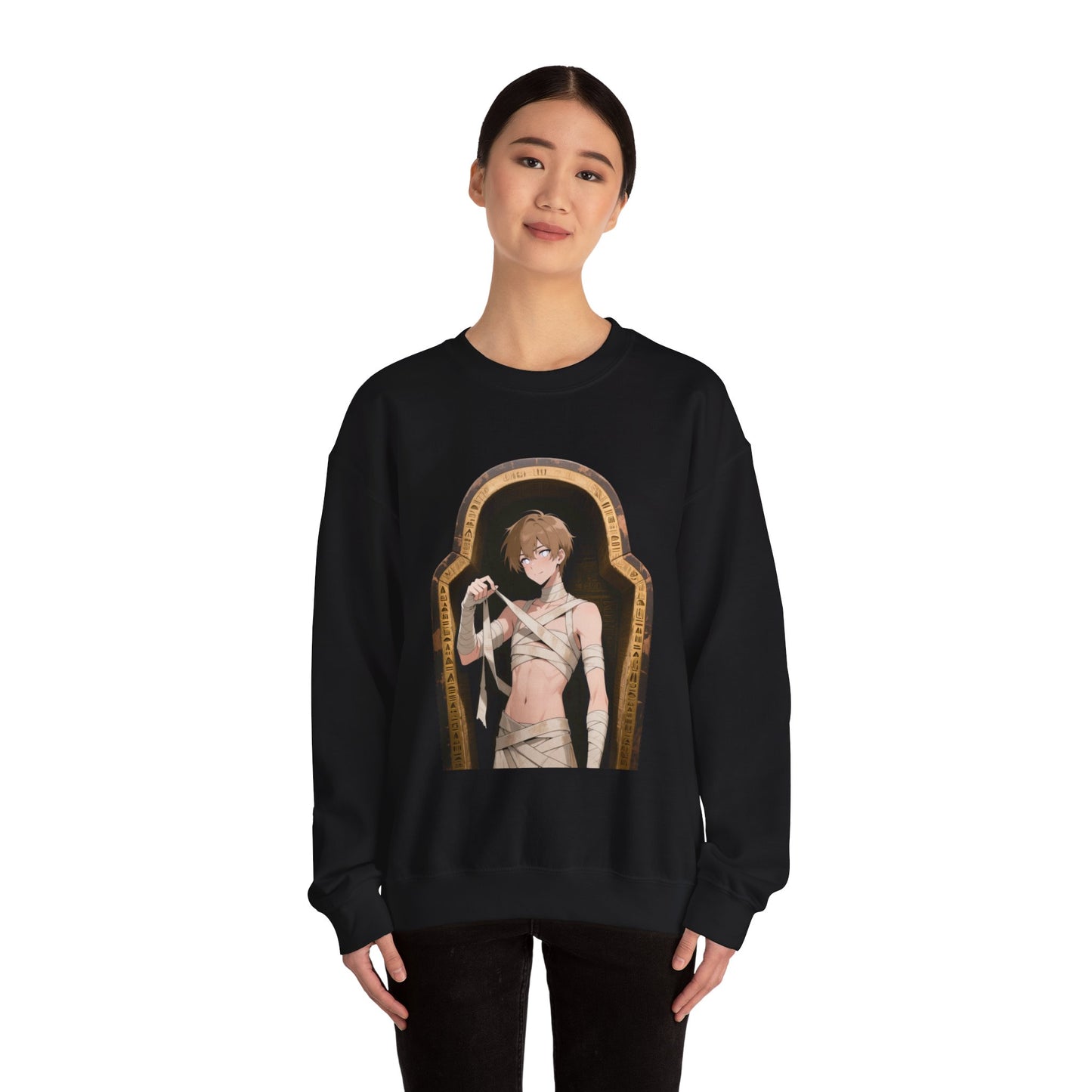 Mummy Crewneck Sweatshirt – Unisex Heavy Blend | Gothic Mummy Pullover, Anime Monster Sweater & Halloween Streetwear by Yaoi Monsters