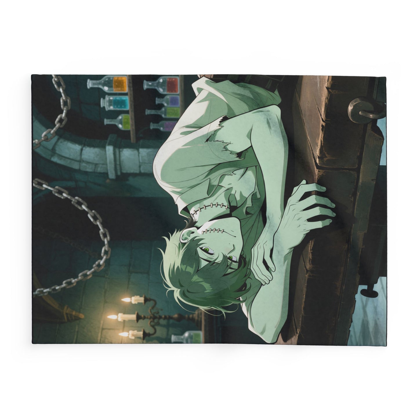 Adam Frankenstein Lab Fleece Blanket — Anime Frankenstein’s Monster Throw | Gothic Cozy Home Decor  | Yaoi Monsters