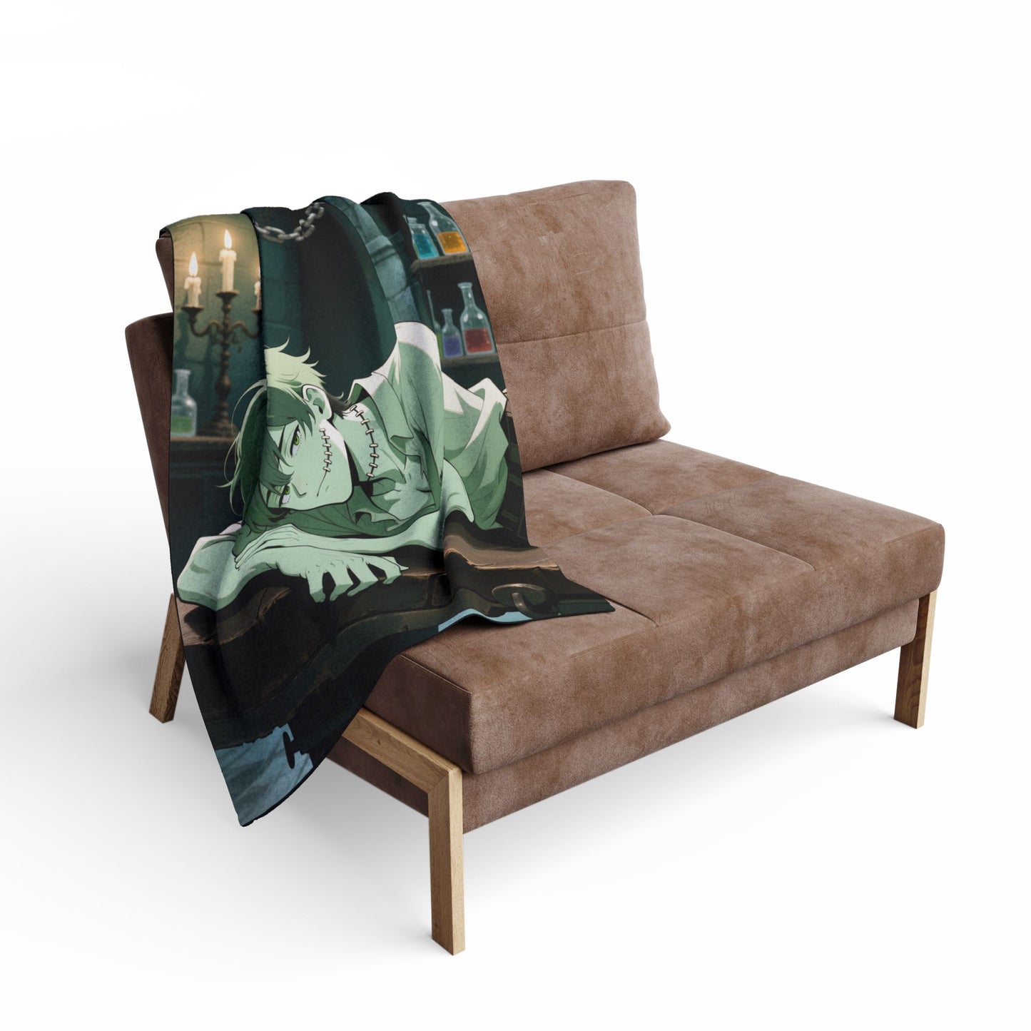 Adam Frankenstein Lab Fleece Blanket — Anime Frankenstein’s Monster Throw | Gothic Cozy Home Decor  | Yaoi Monsters