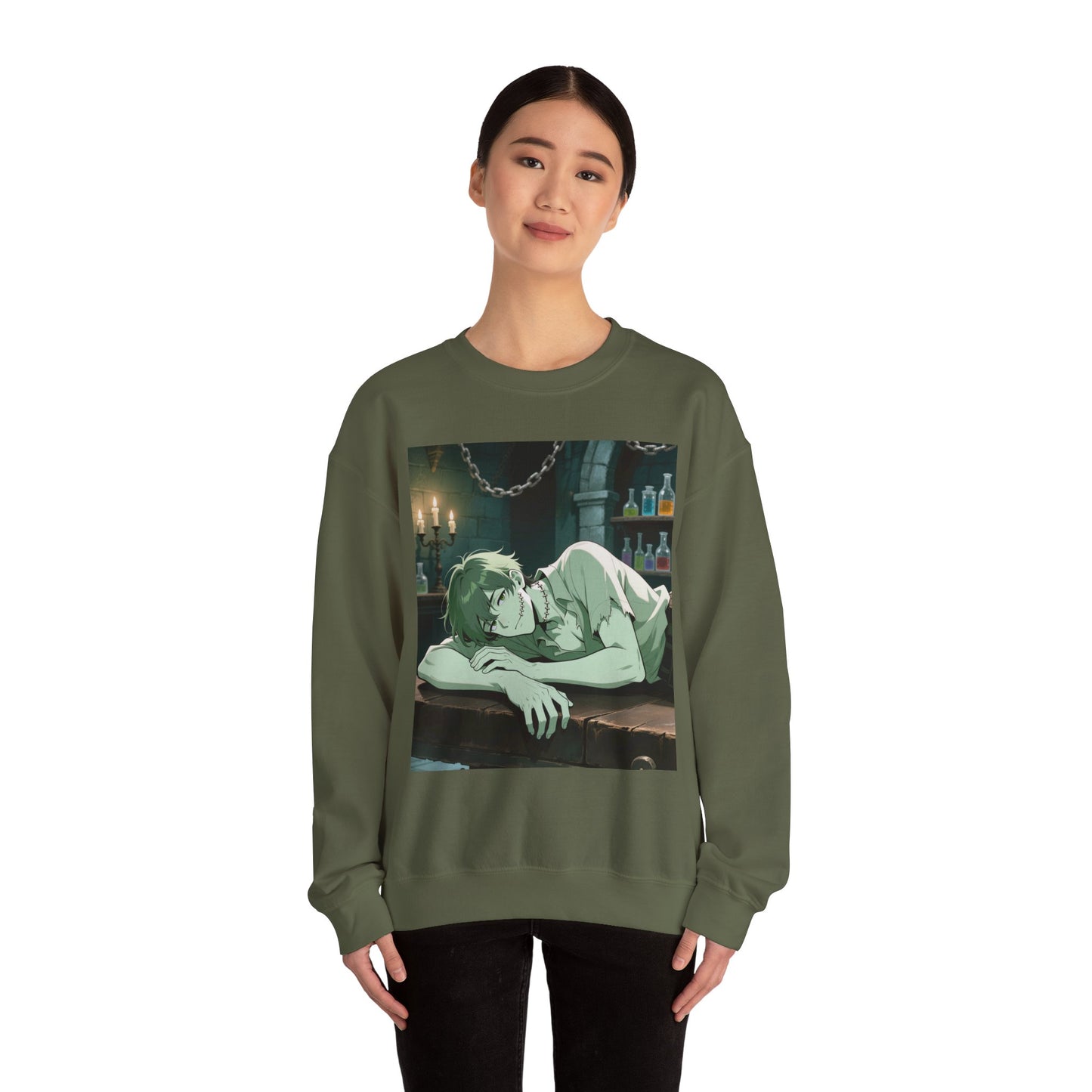 Adam Frankenstein Crewneck Sweatshirt — Heavy Blend Anime Pullover (Customizable) | Yaoi Monsters