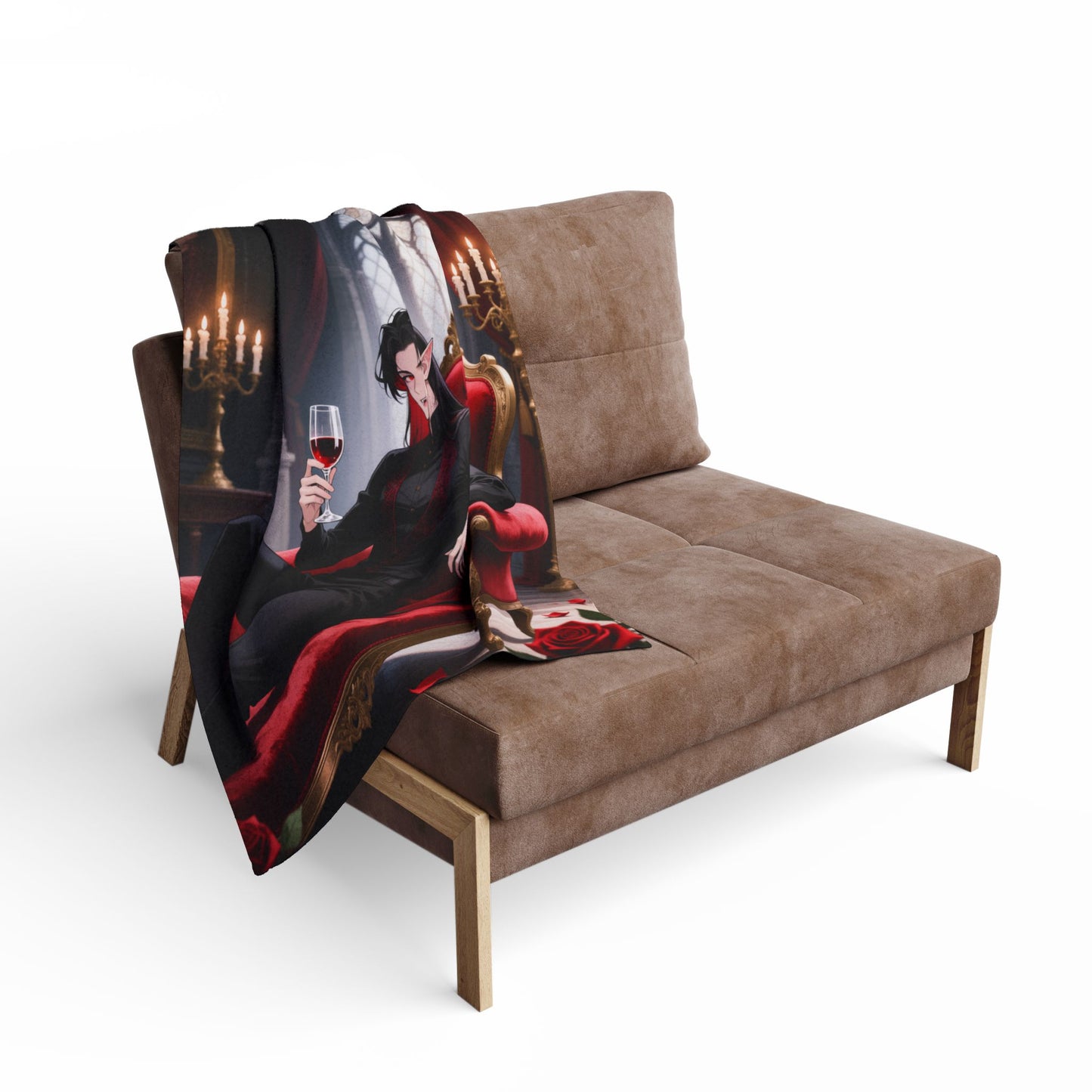 Dracula Velvet Chaise Fleece Blanket — Gothic Vampire Throw | Yaoi Monsters