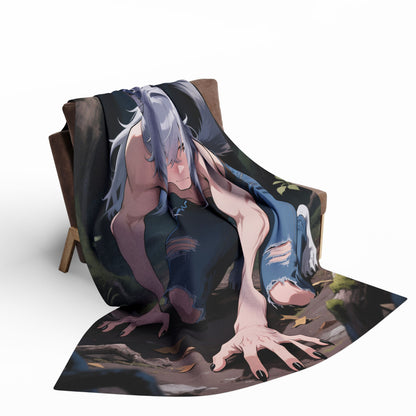 Luca Moonlit Werewolf Plush Fleece Blanket — Anime Wolfman Throw by Yaoi Monsters