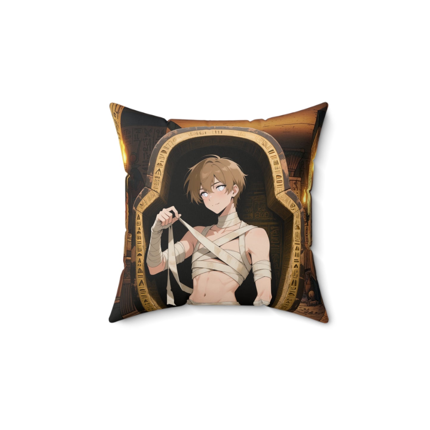 Luca & Imhotep Double-Sided Throw Pillow — Moonlit Werewolf x Mummy Gothic Anime Decor | Yaoi Monsters