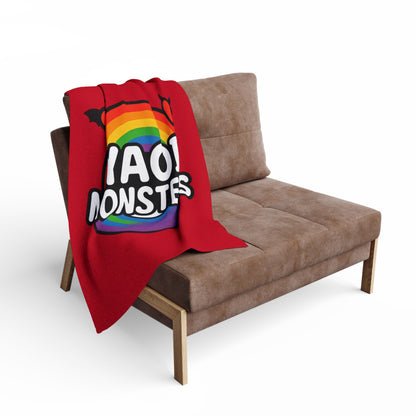 Yaoi Monsters Rainbow Logo Plush Arctic Fleece Blanket | BL Anime Throw | LGBTQ+ Pride Kawaii Cozy Couch & Bed Decor