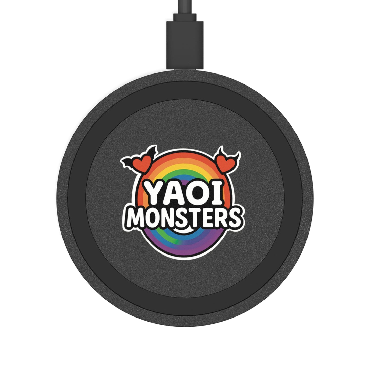 Yaoi Monsters Rainbow Logo Wireless Charger | Qi Charging Pad for iPhone, Samsung & Pixel | BL Anime Pride Desk Accessory