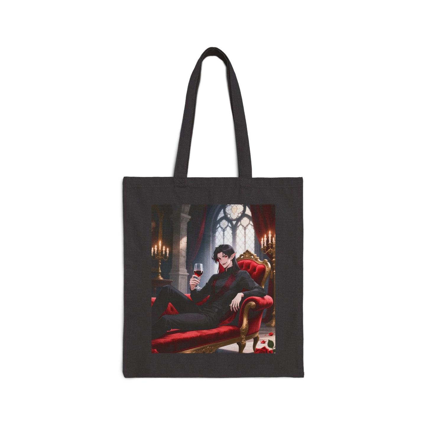 Dracula Velvet Chaise Black Canvas Tote Bag — Gothic Vampire Shopper | Yaoi Monsters