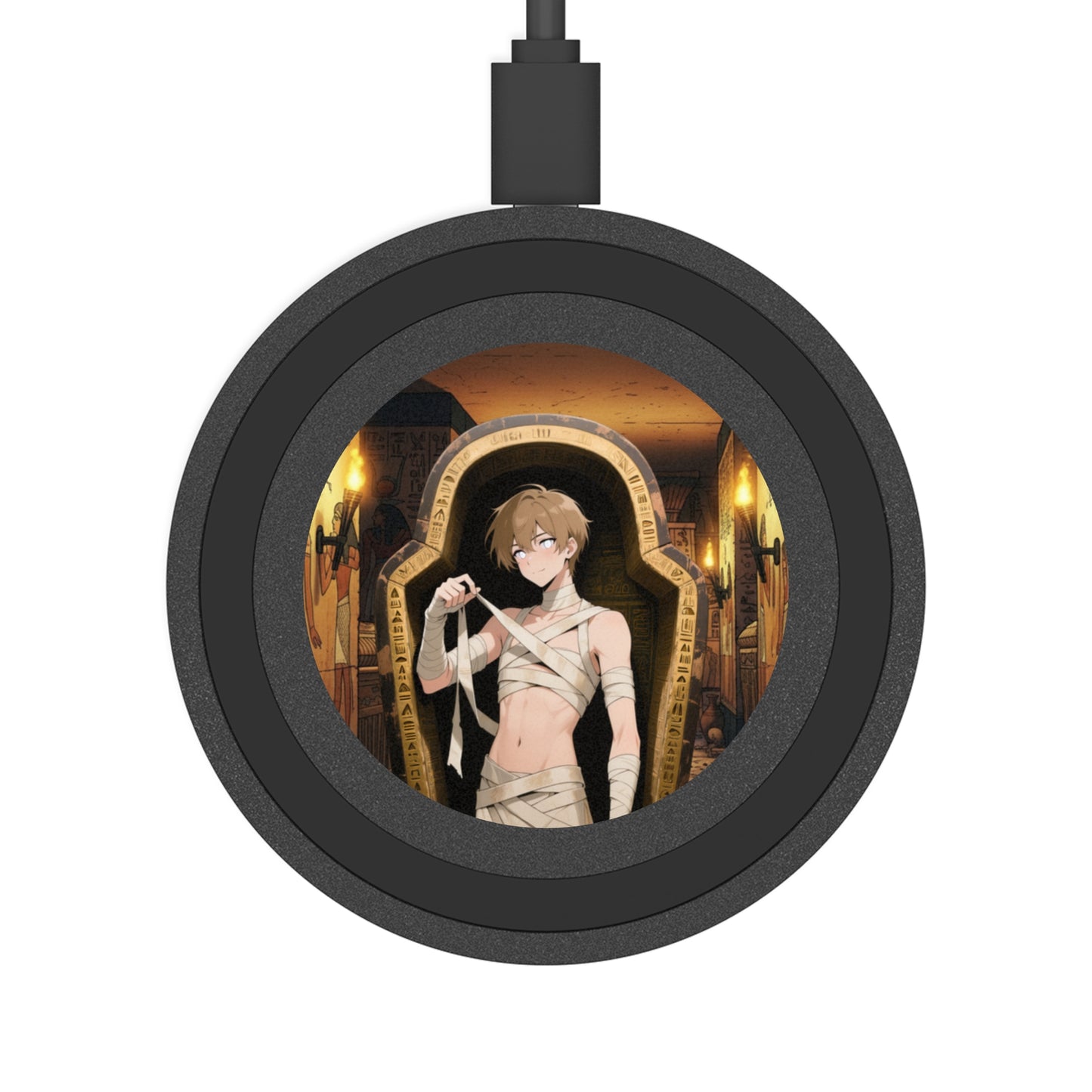 Imhotep Mummy Wireless Charger – Qi Pad for iPhone, Samsung & Pixel | Gothic Anime Desk Tech | Yaoi Monsters