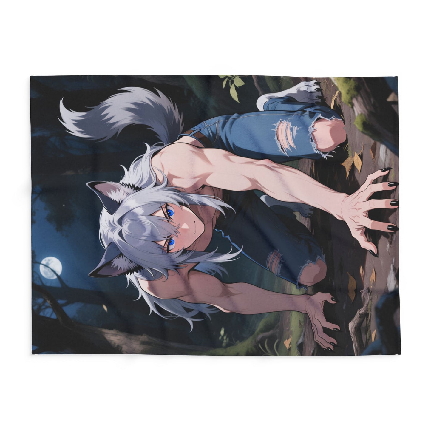 Luca Moonlit Werewolf Plush Fleece Blanket — Anime Wolfman Throw by Yaoi Monsters