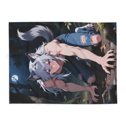 Luca Moonlit Werewolf Plush Fleece Blanket — Anime Wolfman Throw by Yaoi Monsters